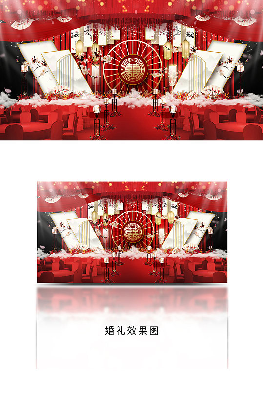 新中式花鸟主题婚礼效果图-众图网