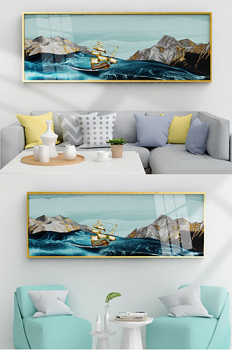 轻奢北欧烁金铂金海洋帆船艺术装饰画