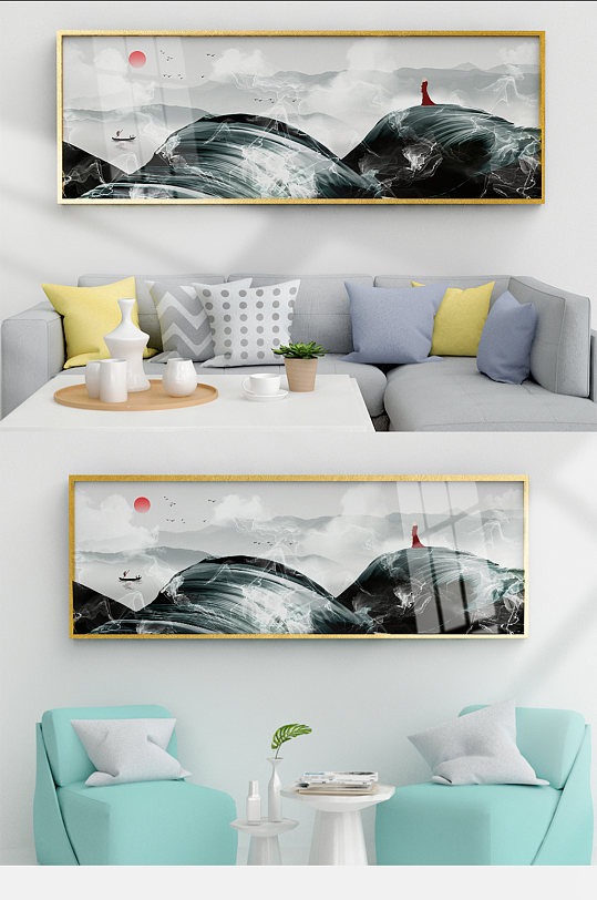 新中式禅意水墨意境抽象山水风景装饰画
