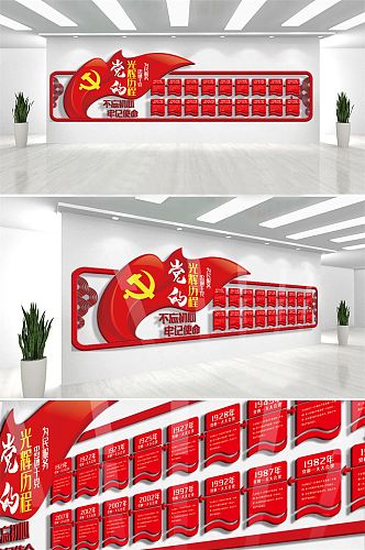 红色大气中国风共产党光辉历程文化墙