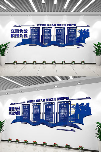 蓝色警营内容文化墙设计模板素材图