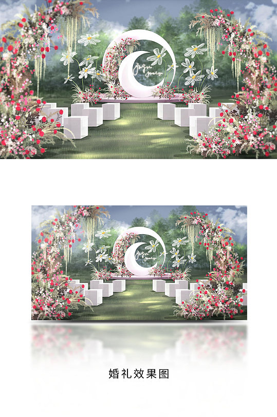 户外花艺森系婚礼布置场地效果图-众图网
