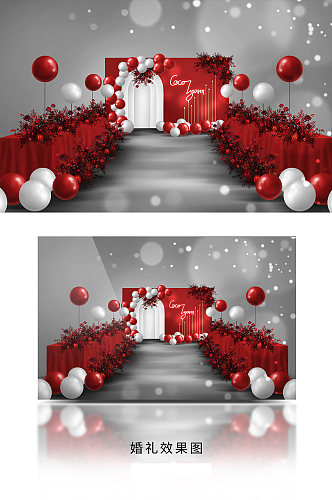 红色精美新中式婚礼舞美设计图