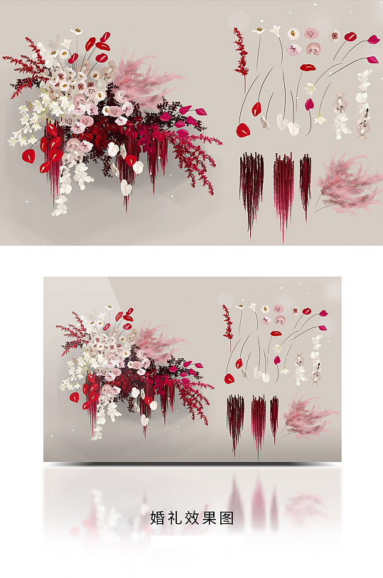 红色大气新中式婚礼舞美元素设计图-众图网