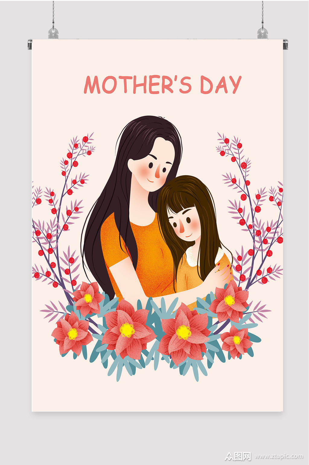 母亲节贺卡海报插画素材