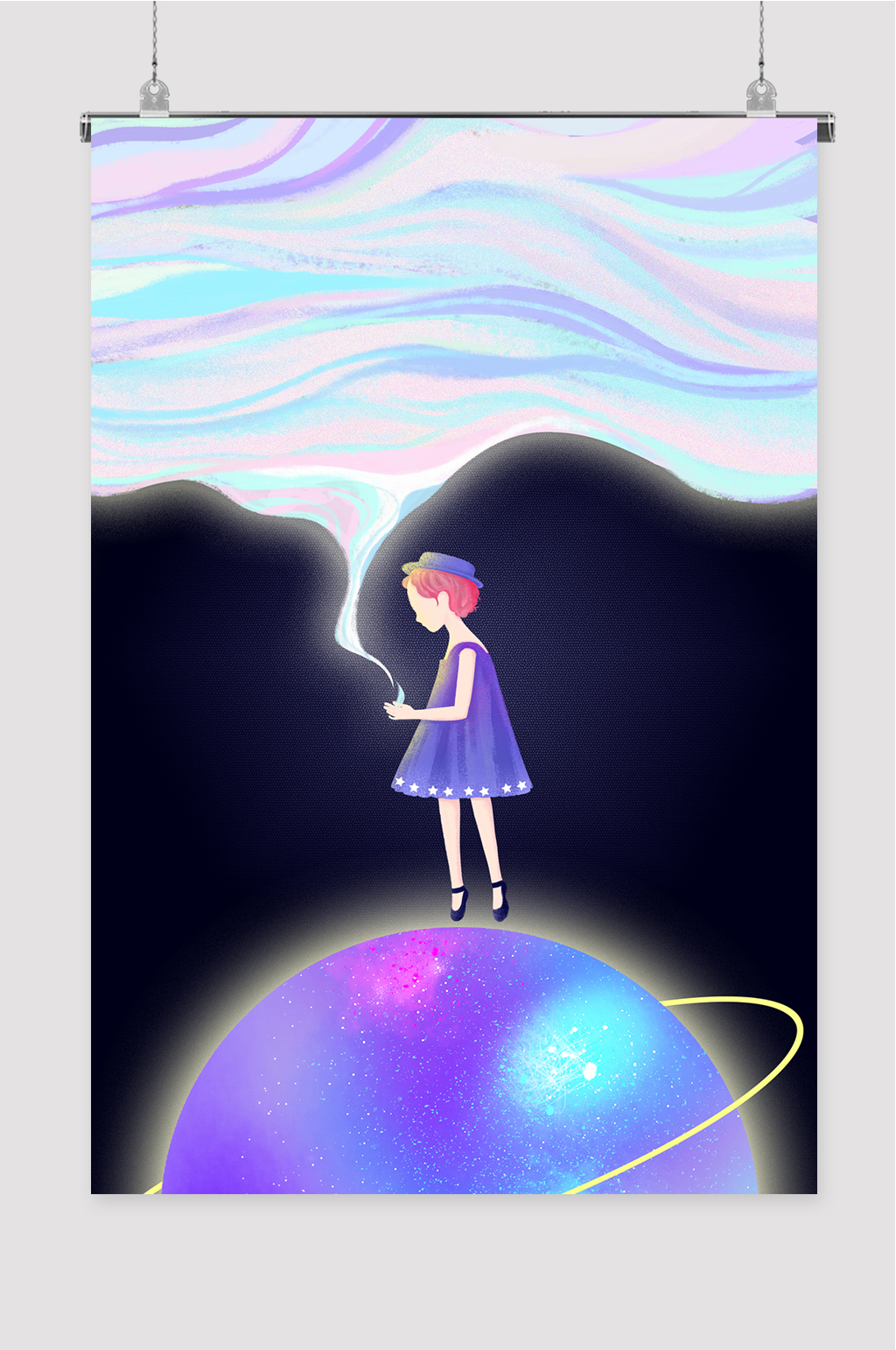 梦幻女孩创意插画素材