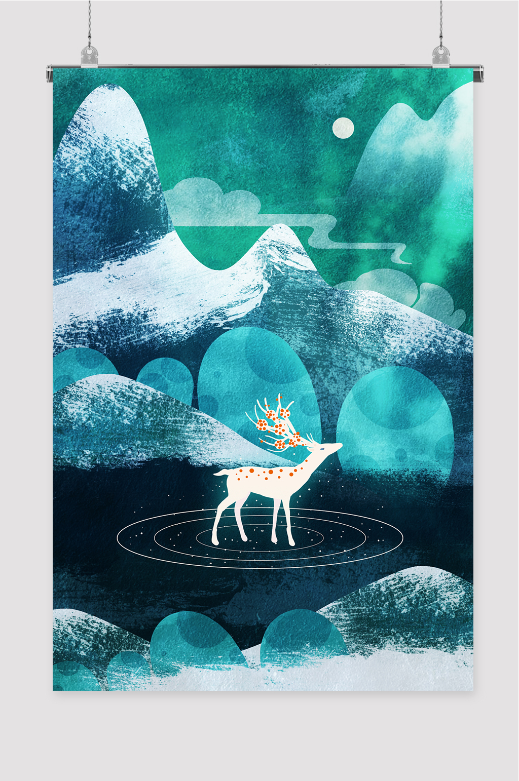 麋鹿装饰画梦幻背景墙