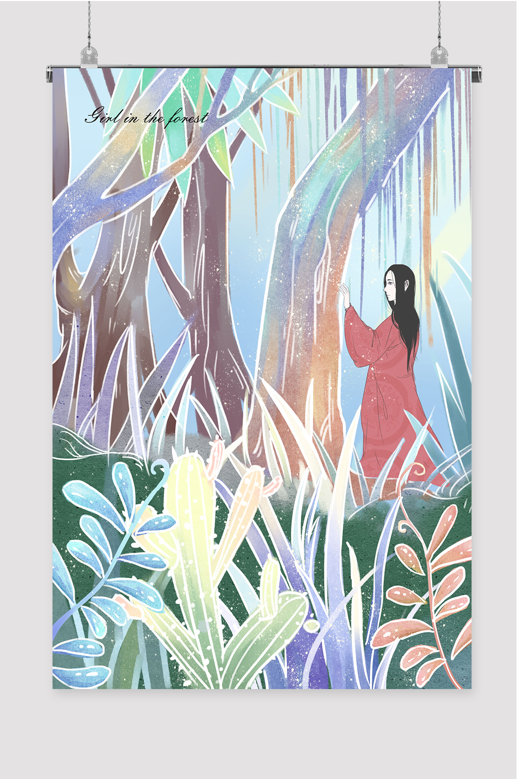 手绘卡通女插画装饰画素材