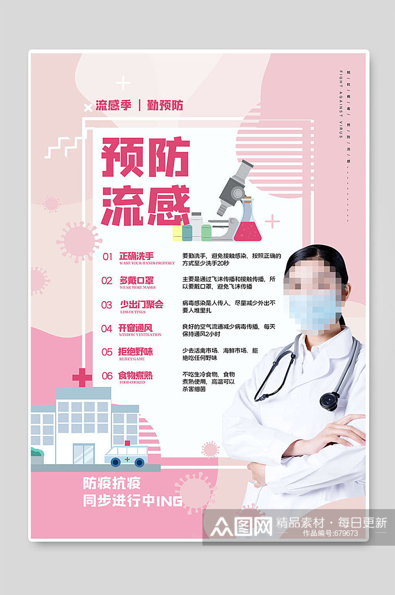 预防流感防疫健康宣传健康教育宣传单页素材