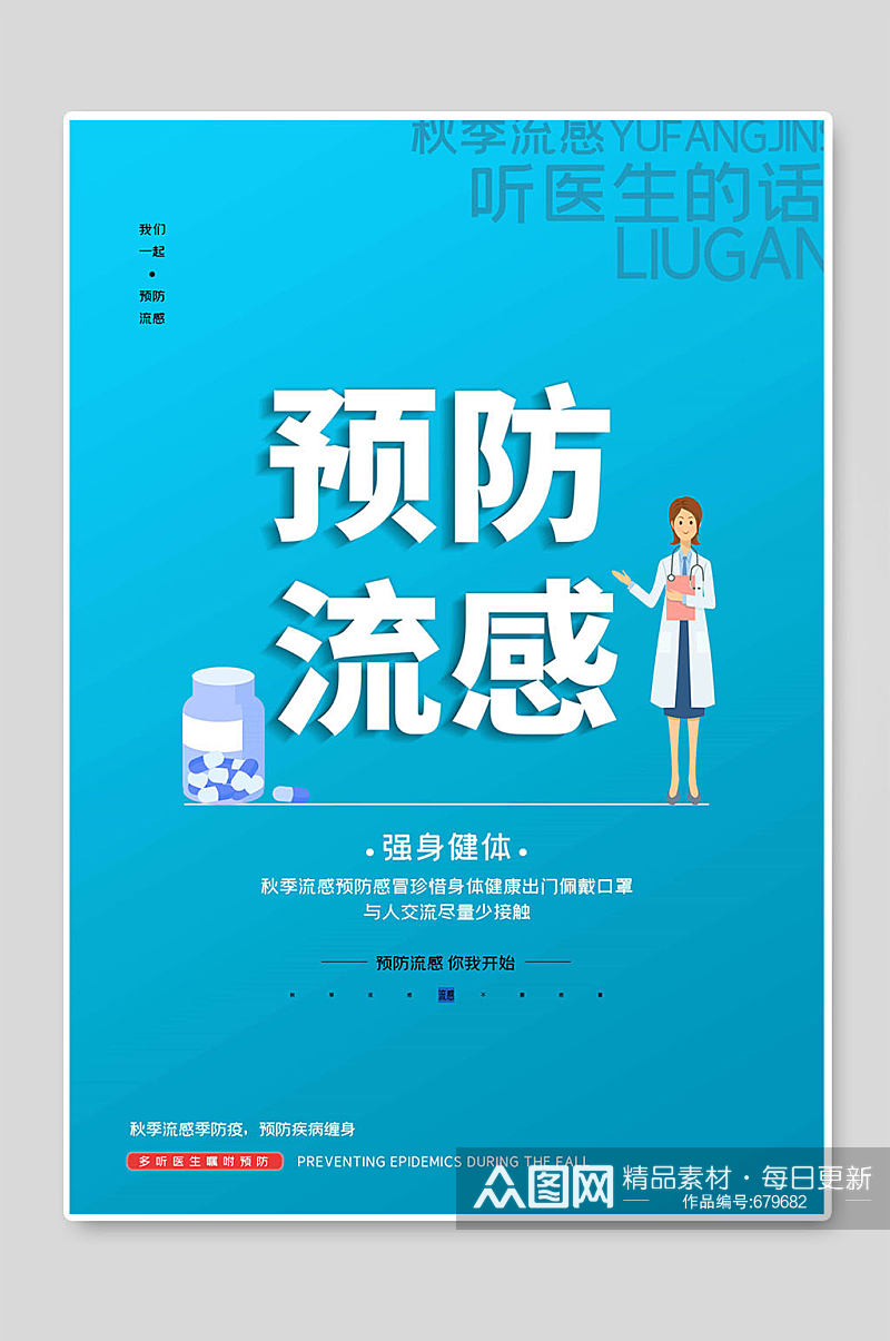 预防流感健康教育海报宣传单页素材