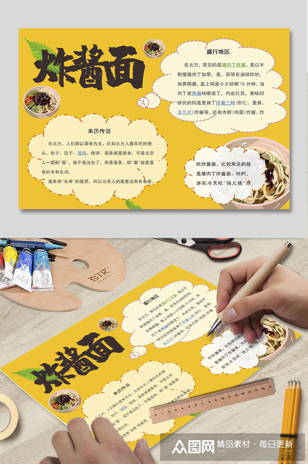 炸酱面美食文化小报word模板