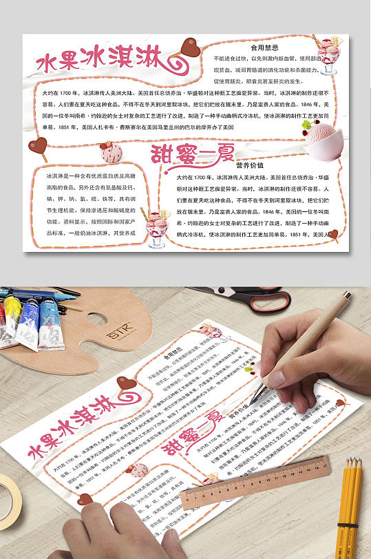 水果冰淇淋word小报下载-众图网