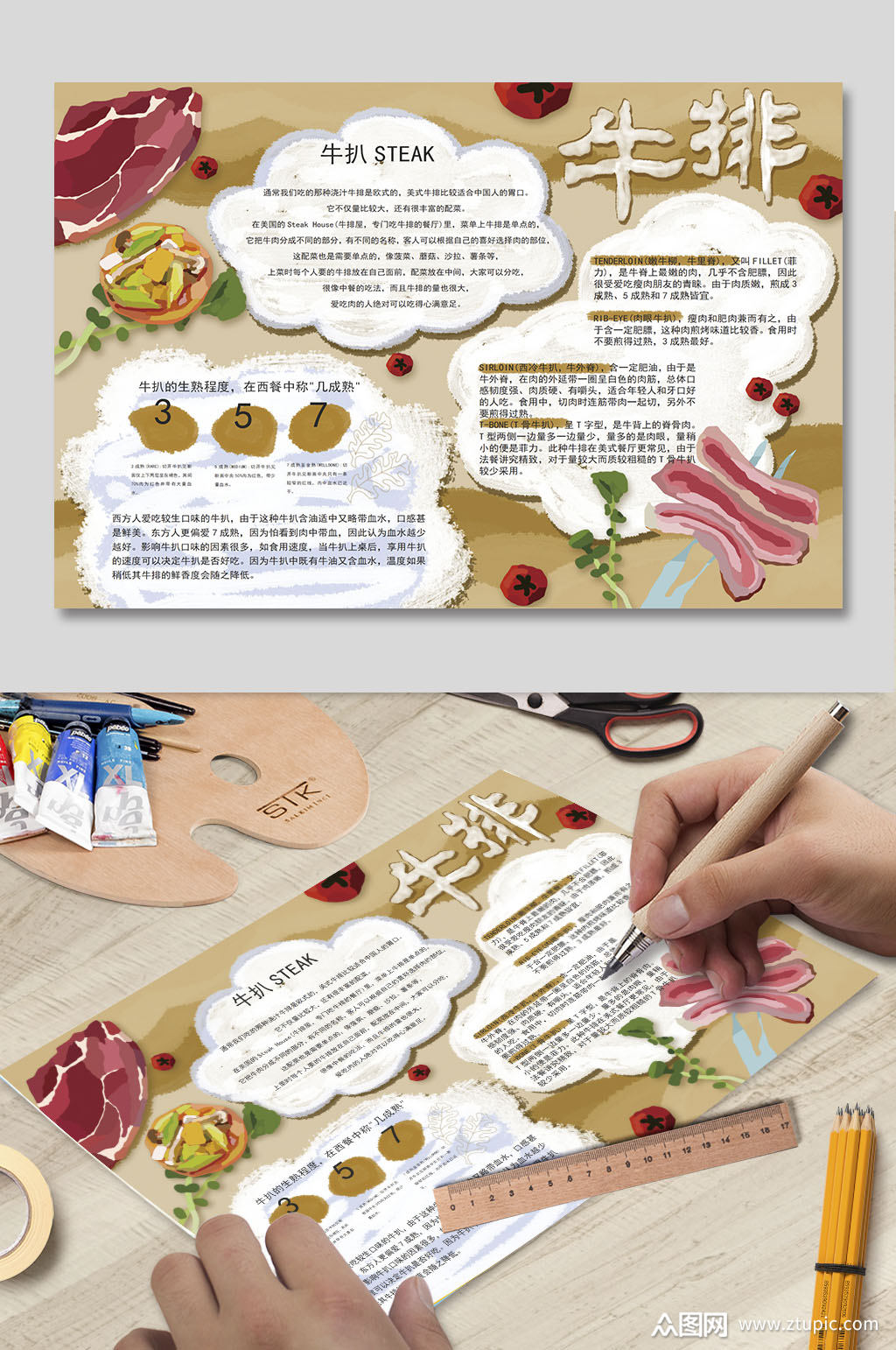 牛排美食宣传小报模板