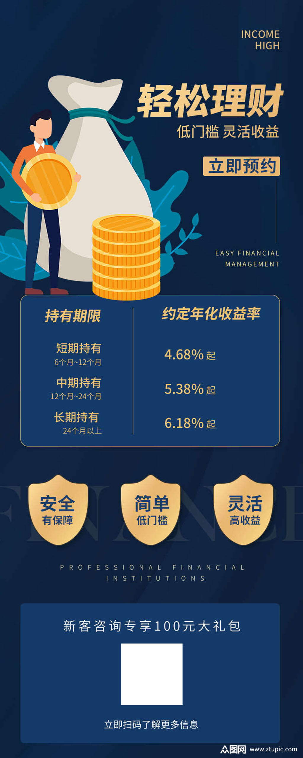 轻松理财金融基金手机ui长图素材