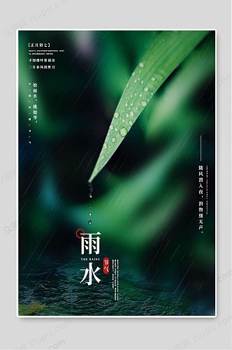绿色背景雨水传统24节气海报