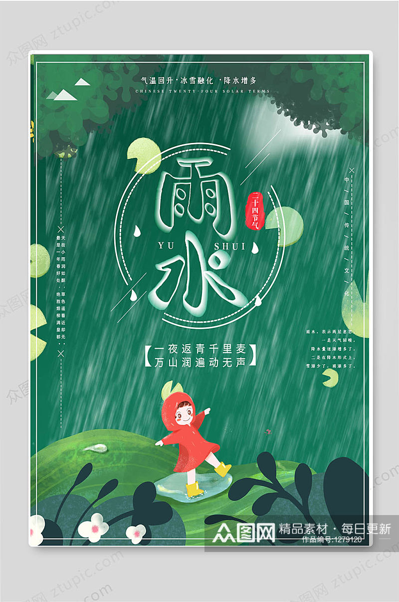 创意绿色雨水传统24节气海报素材