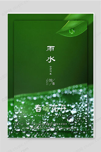 绿色传统二十四节气雨水海报