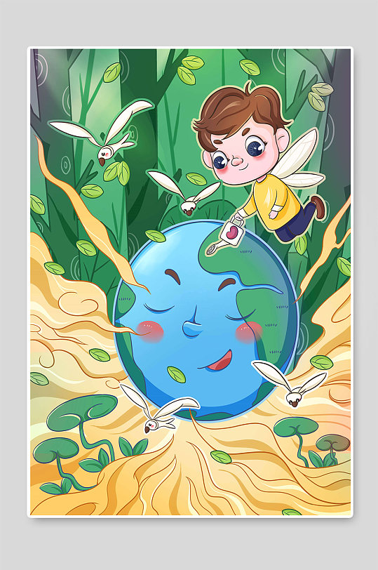 地球日保护环境创意插画海报-众图网