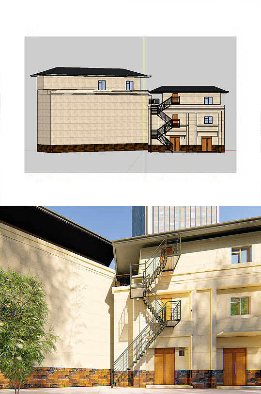 古建风格建筑正面建筑SU模型