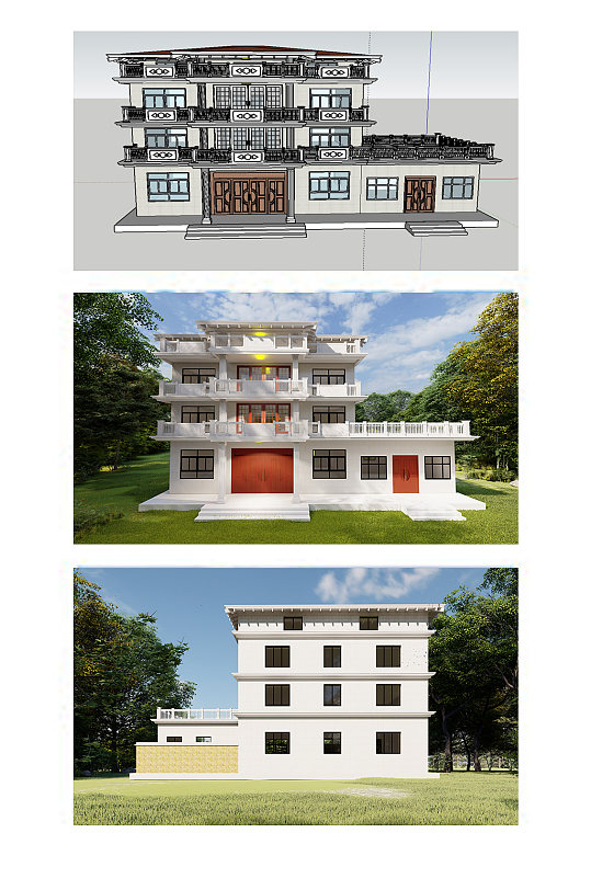 真实案例别墅su模型-众图网
