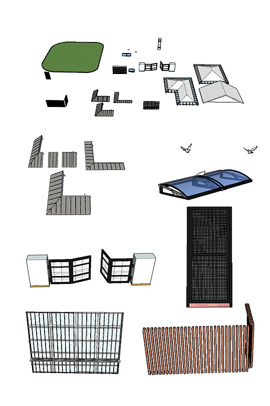雨棚操场各色门窗户铁艺护栏十八项SU模型-众图网