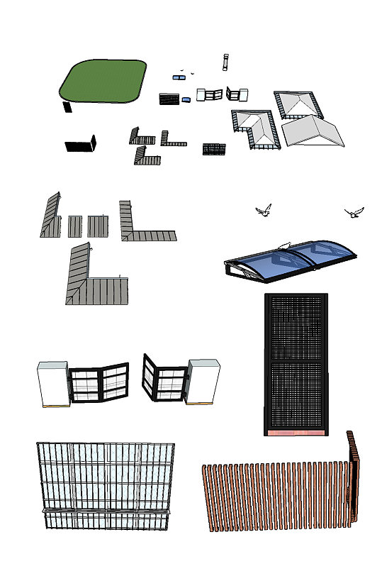 雨棚操场各色门窗户铁艺护栏十八项SU模型