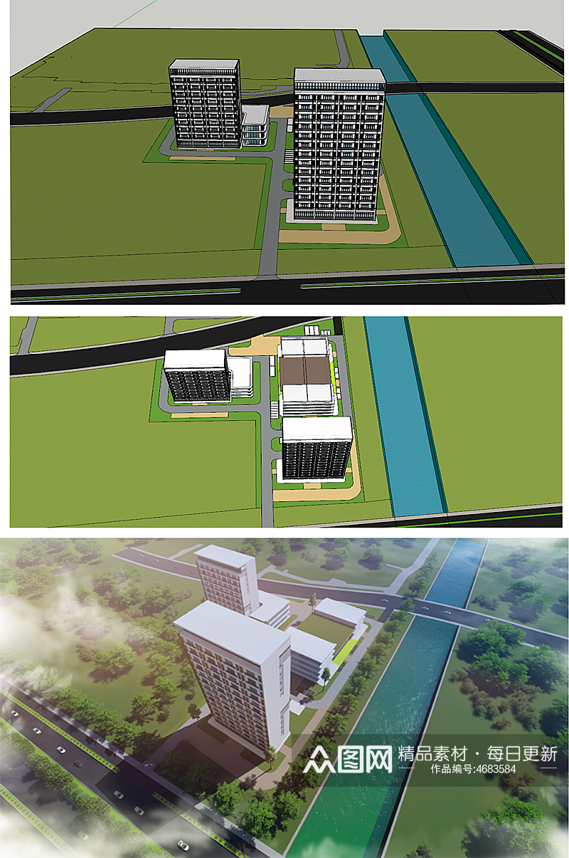 楼房模型简单鸟瞰效果含lumion源文件素材