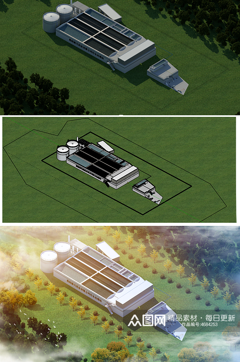 工厂鸟瞰效果工厂效果含模型素材