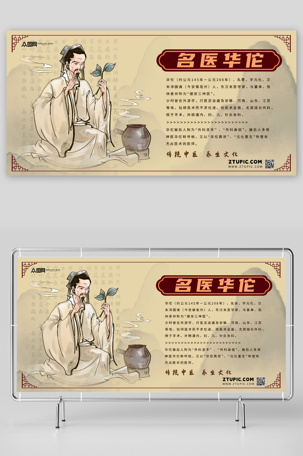 中国风古代中华名医介绍展板素材
