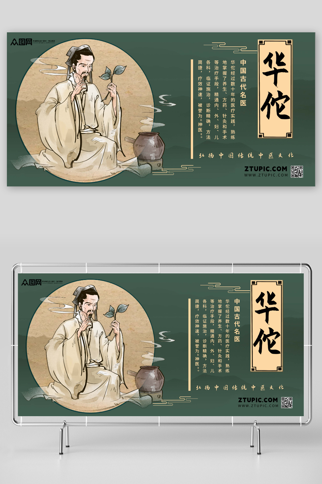 中国风古代中华名医介绍展板素材