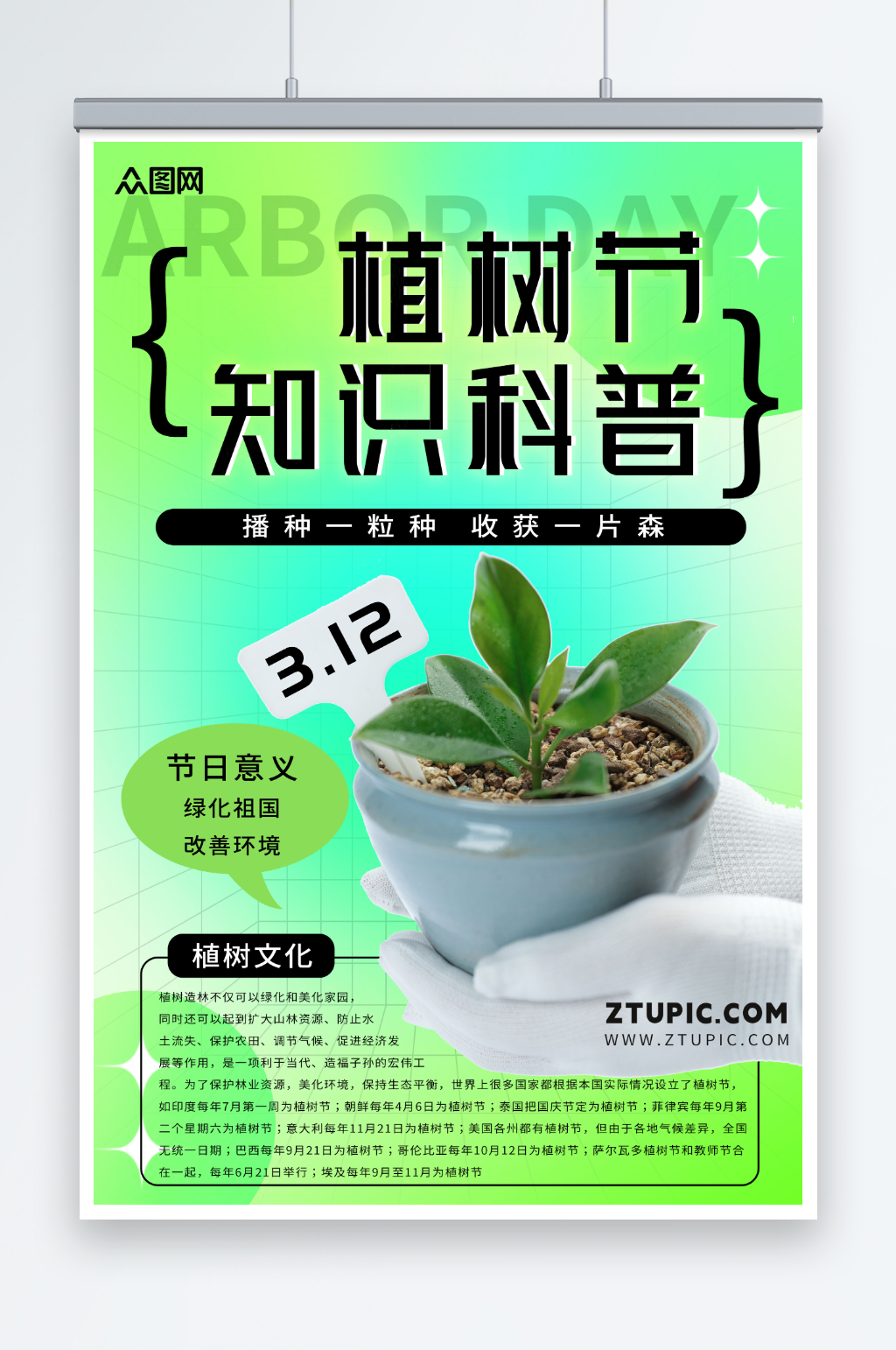 简约植树节知识科普摄影图海报素材