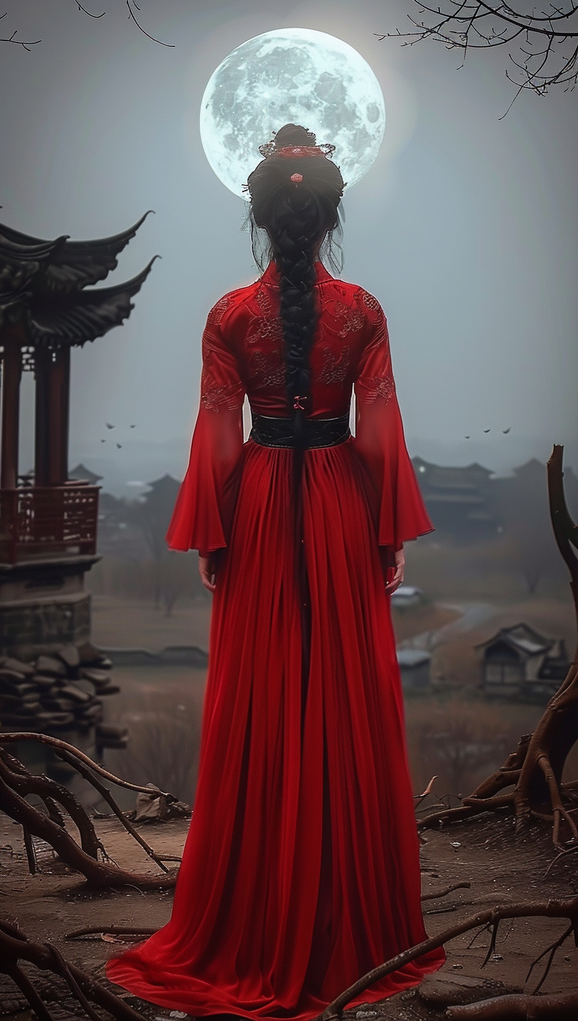穿着红衣的漂亮女子素材
