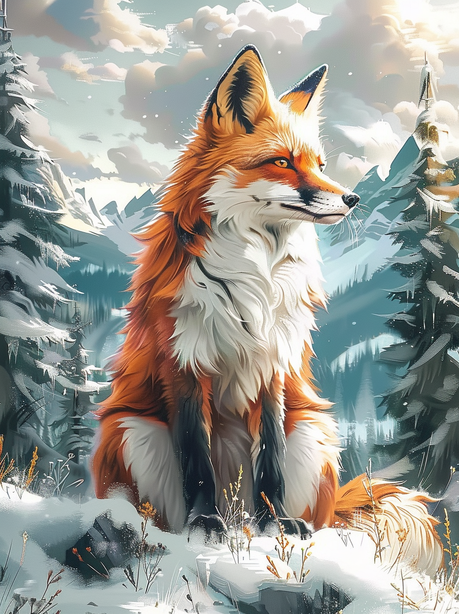 雪山上的野生狐狸素材