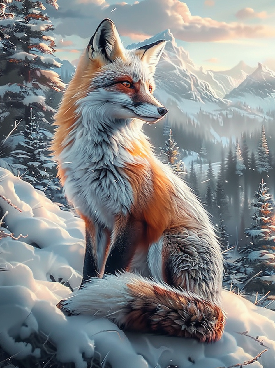 雪山上的野生狐狸素材