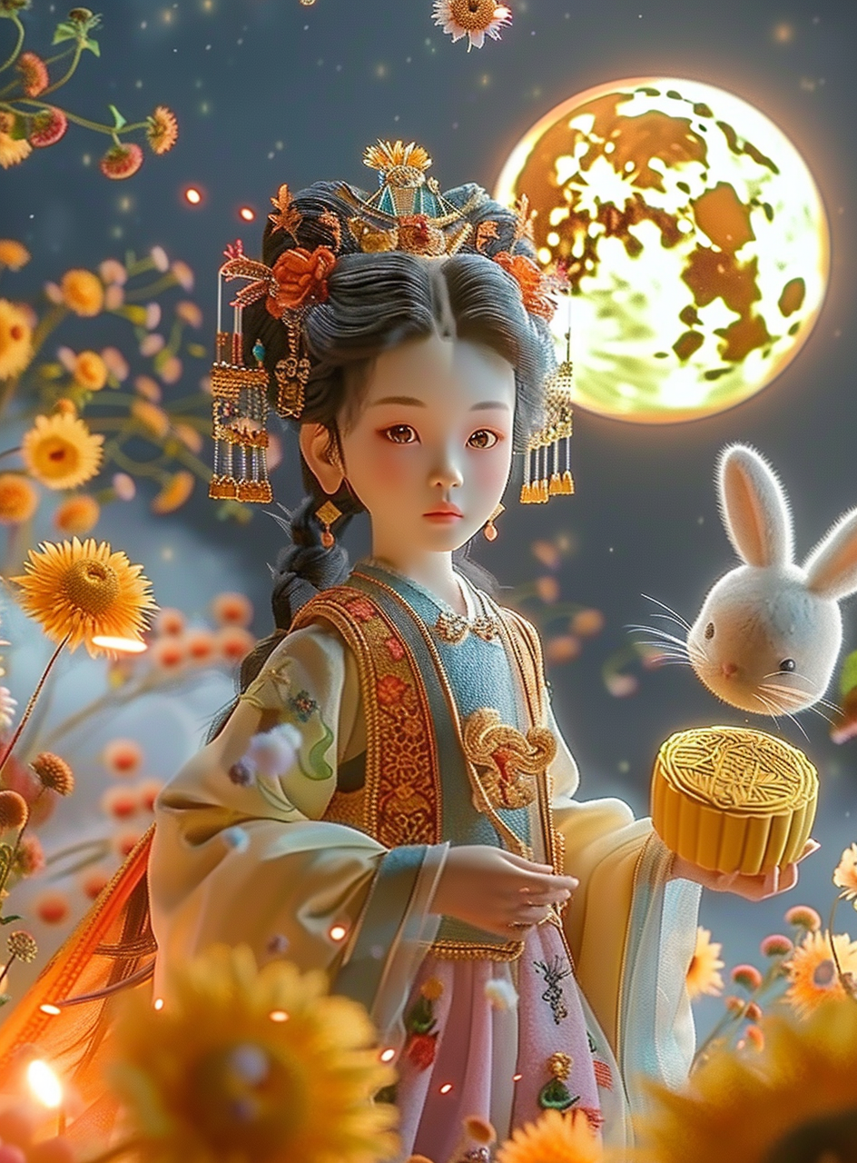 漂亮的中秋嫦娥玉兔背景素材