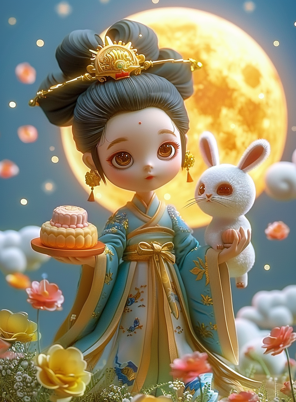 漂亮的中秋嫦娥玉兔背景素材
