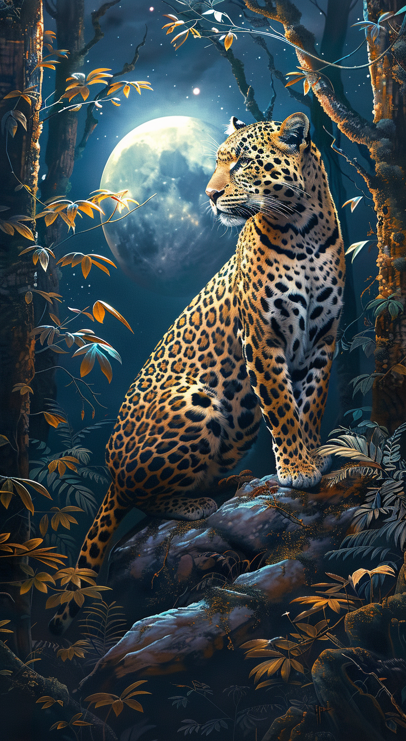 夜幕下树林中的猎豹素材