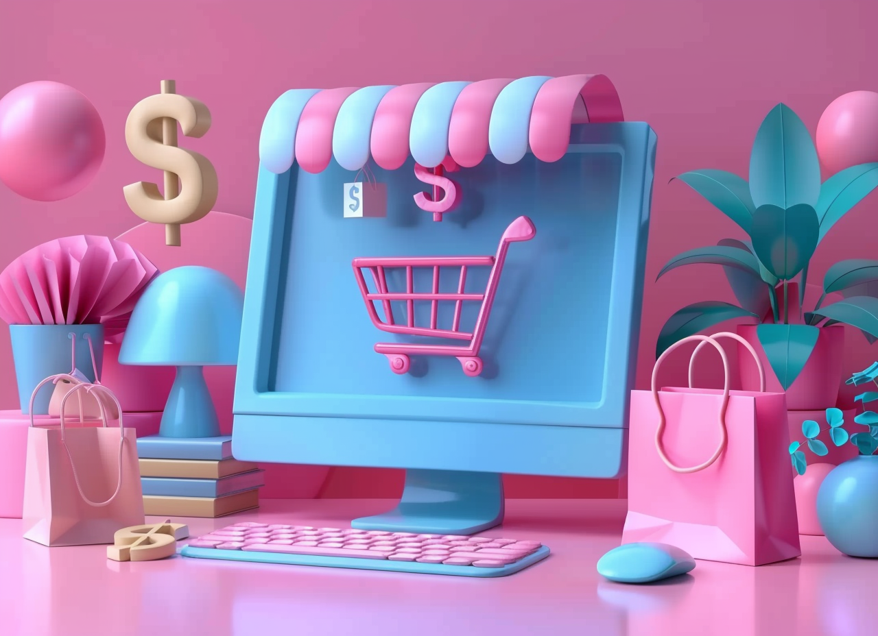3D立体电脑购物场景素材