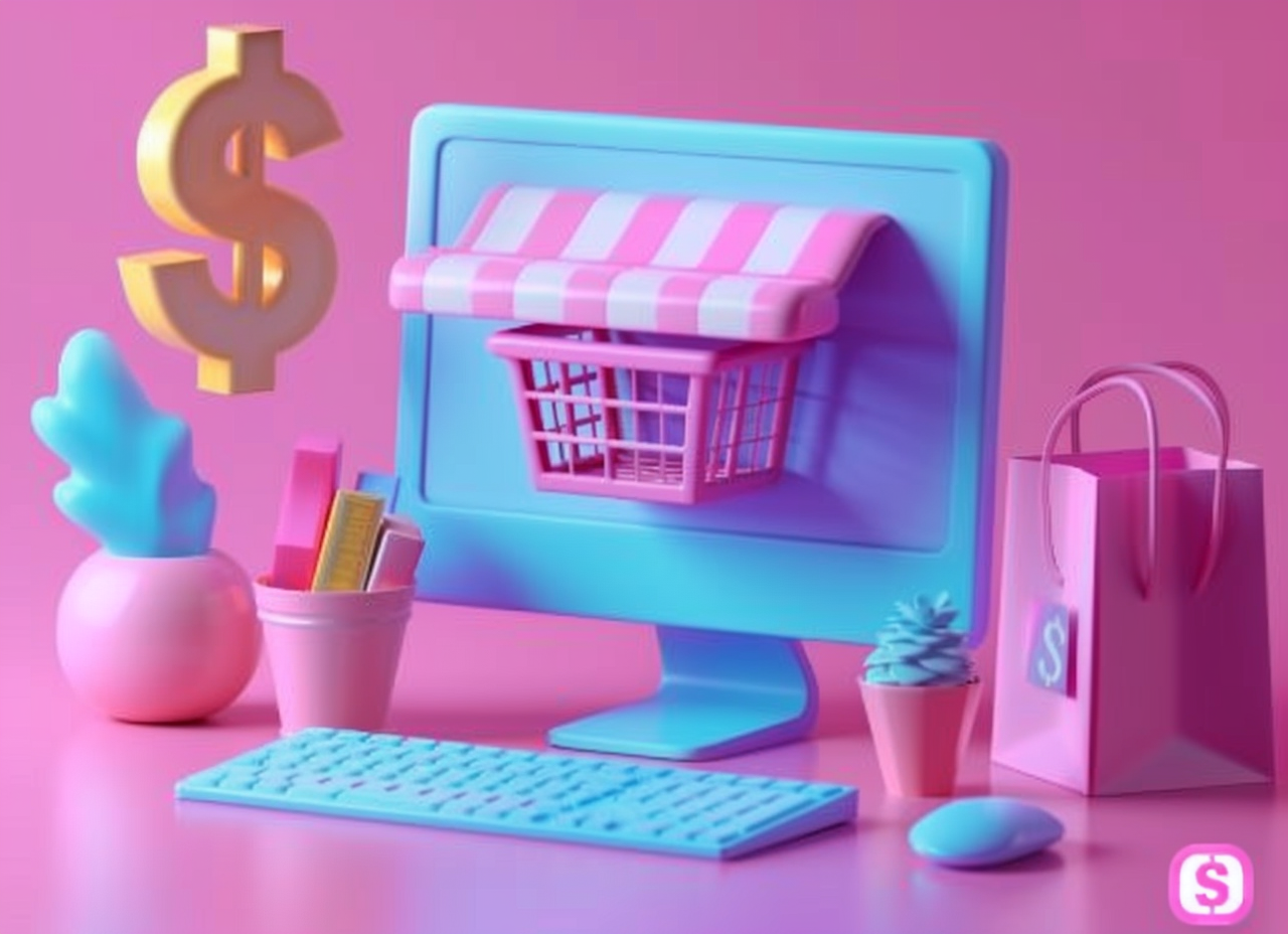 3D立体电脑购物场景素材