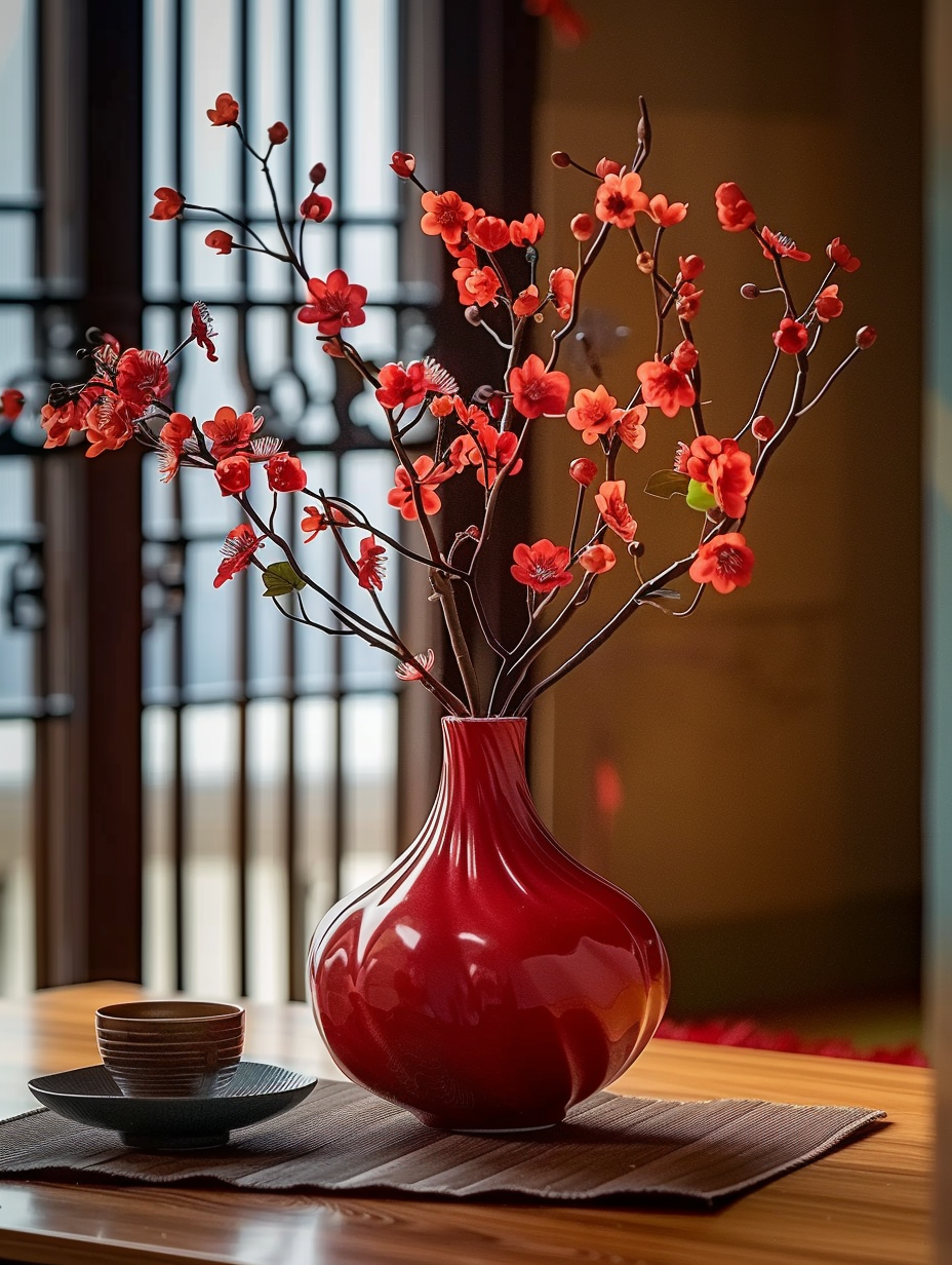 唯美漂亮的室内红色花瓶素材