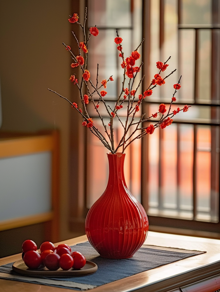 唯美漂亮的室内红色花瓶素材