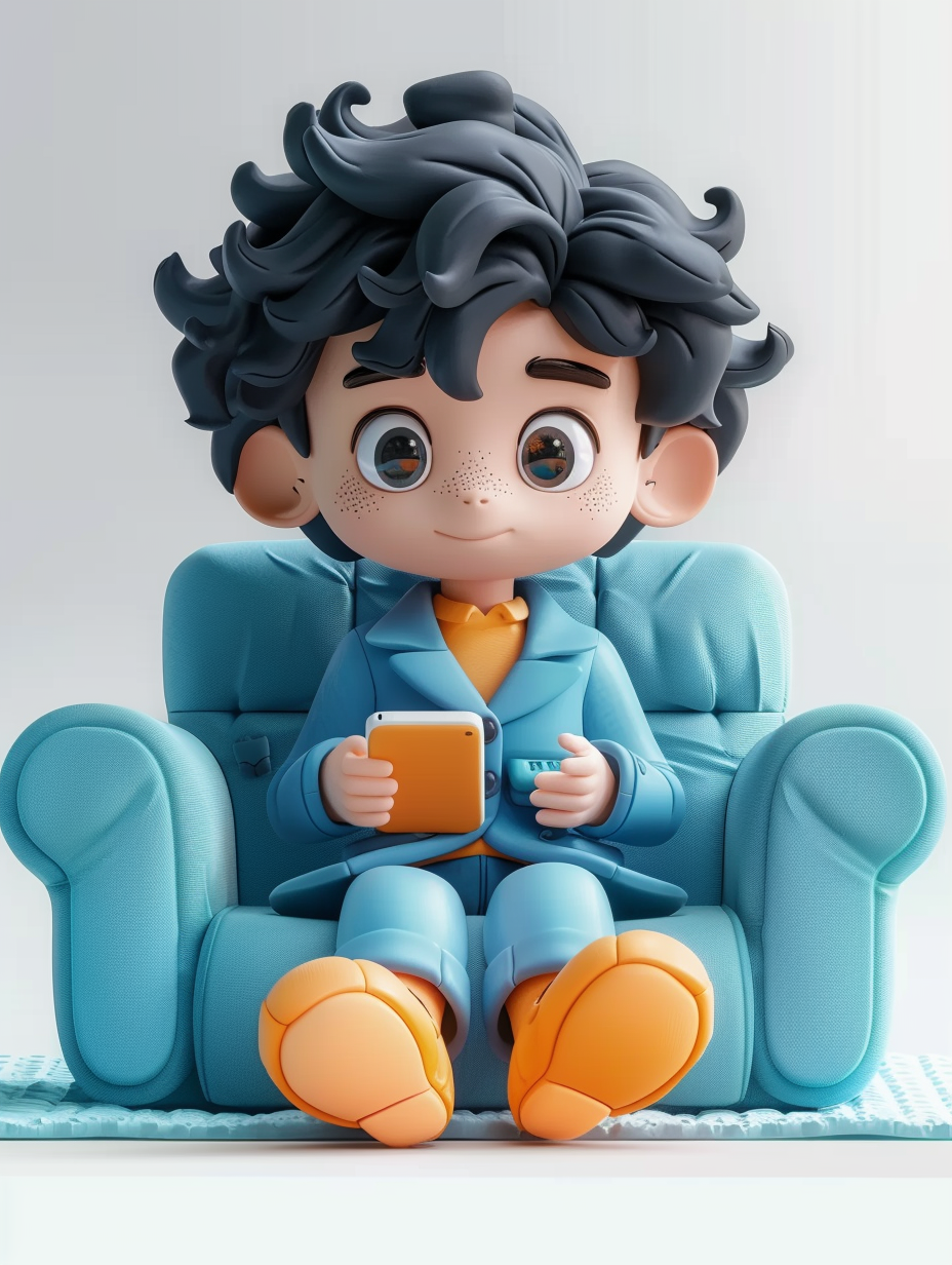 正在玩手机的卡通小孩素材