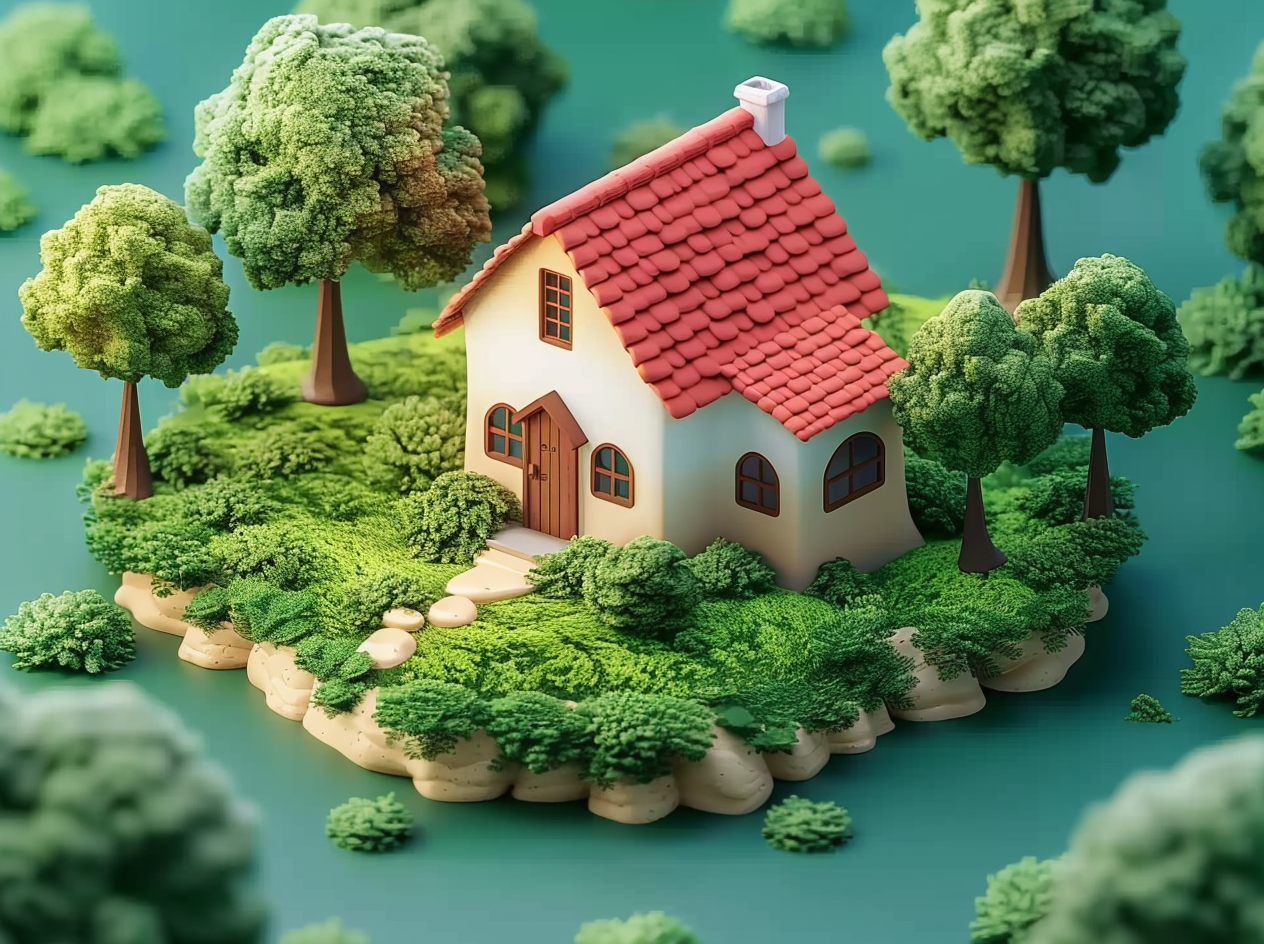 春季草地上建筑场景素材