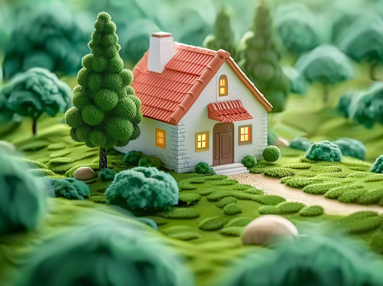 春季草地上建筑场景素材
