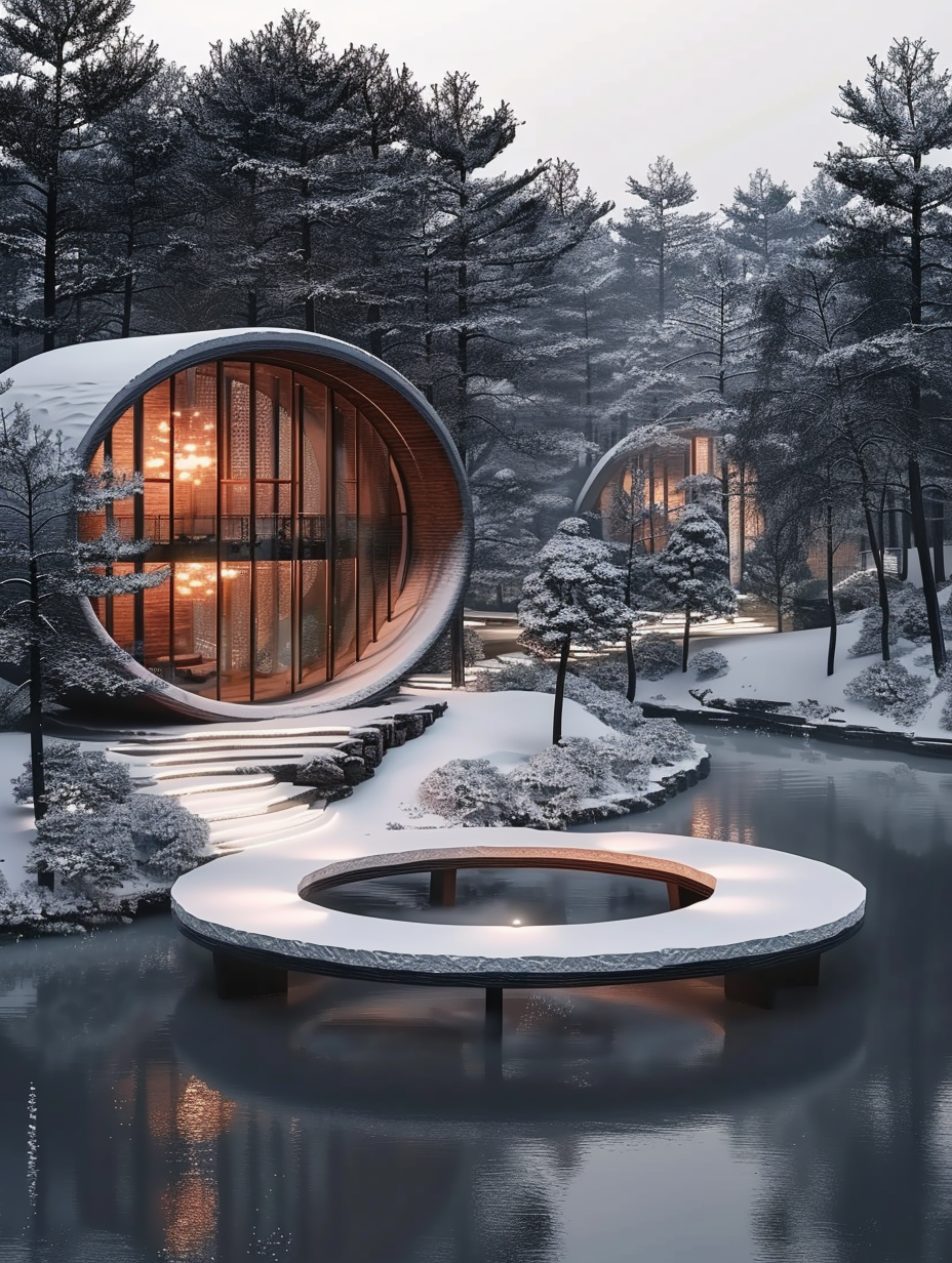 中式典雅湖边建筑场景素材