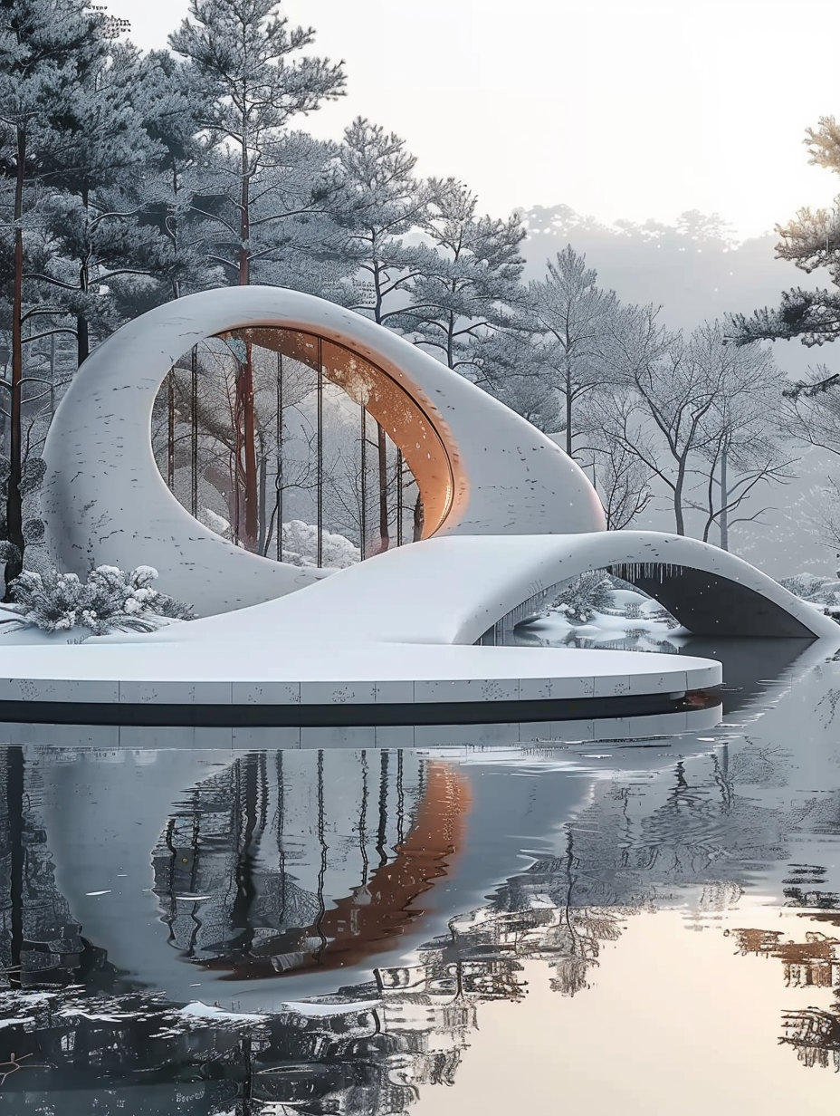 中式典雅湖边建筑场景素材