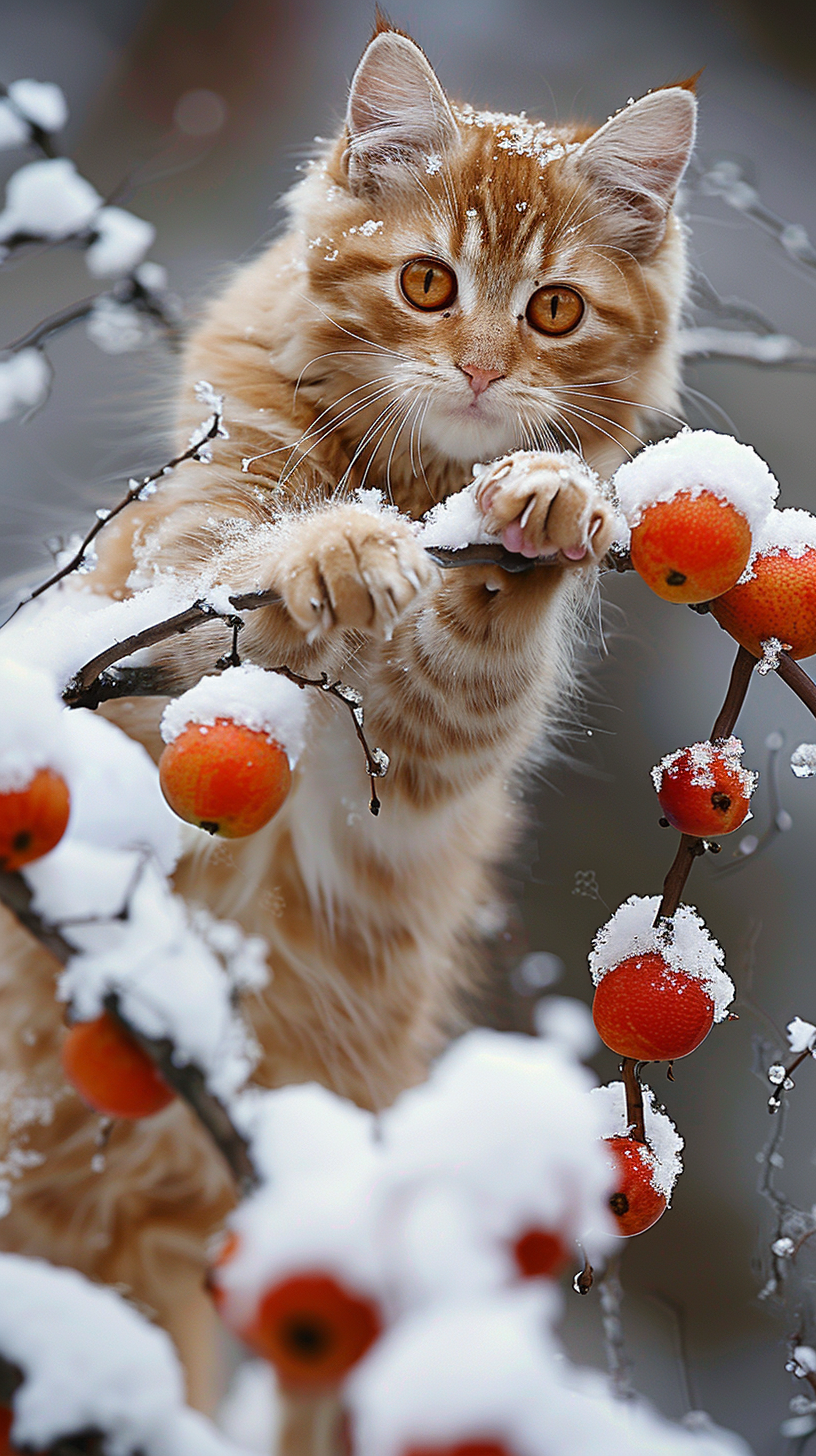 冬季雪地上玩耍的猫咪素材