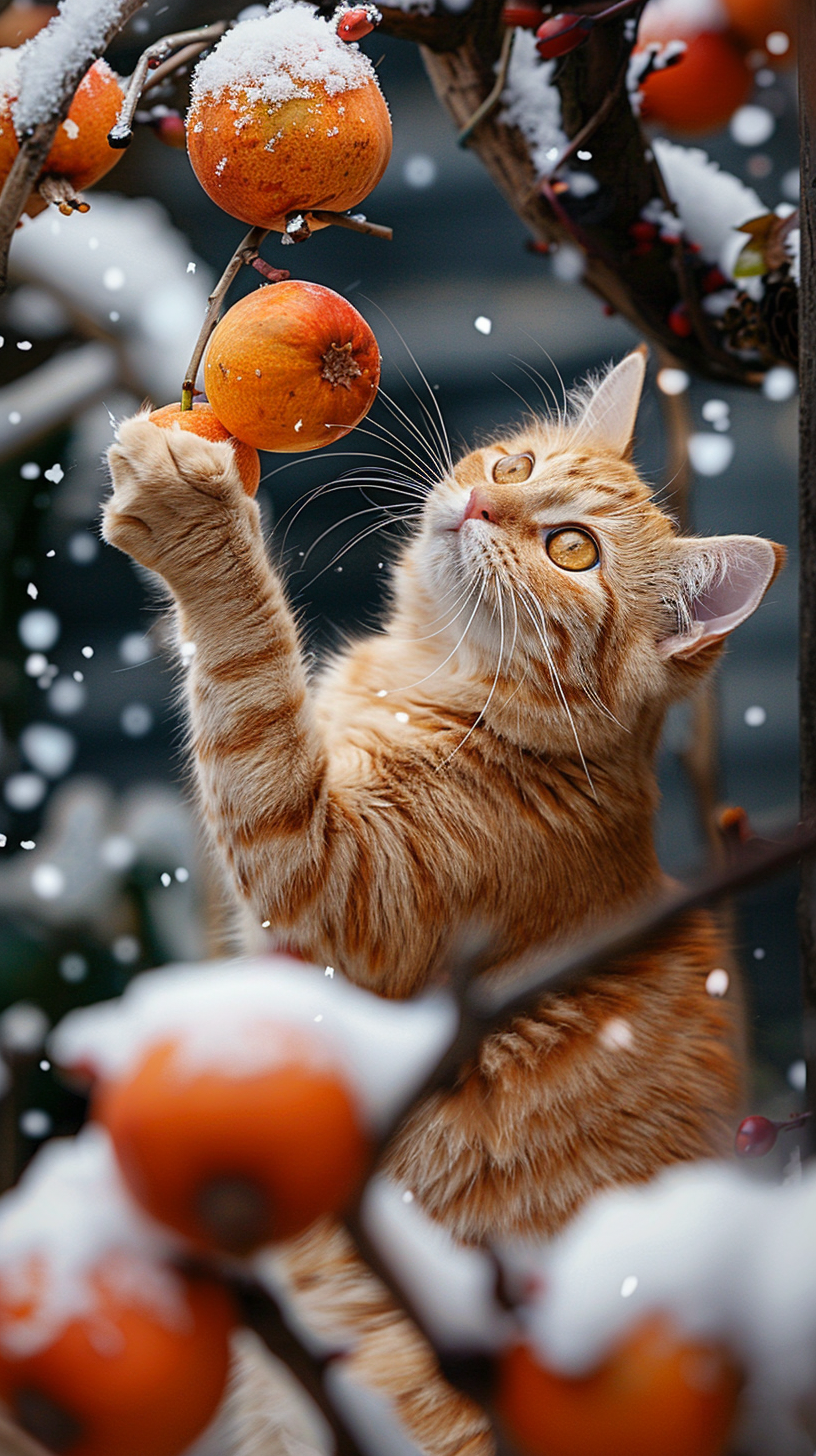 冬季雪地上玩耍的猫咪素材