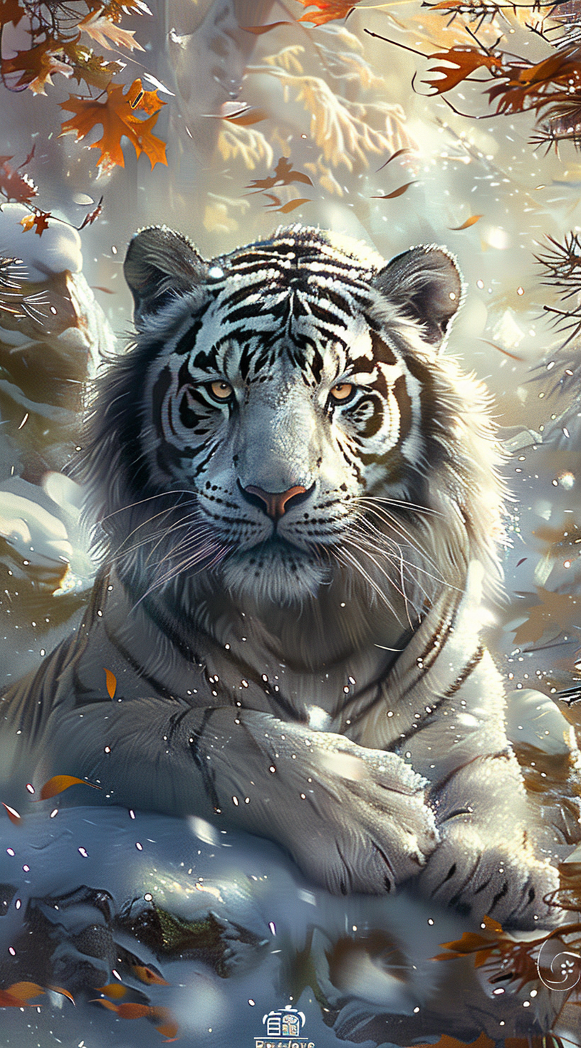 雪地上休息的威猛的老虎素材