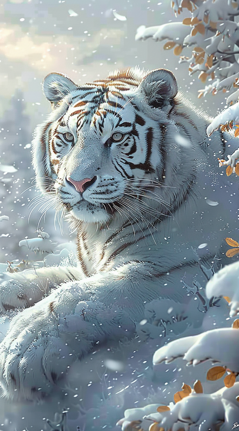 雪地上休息的威猛的老虎素材